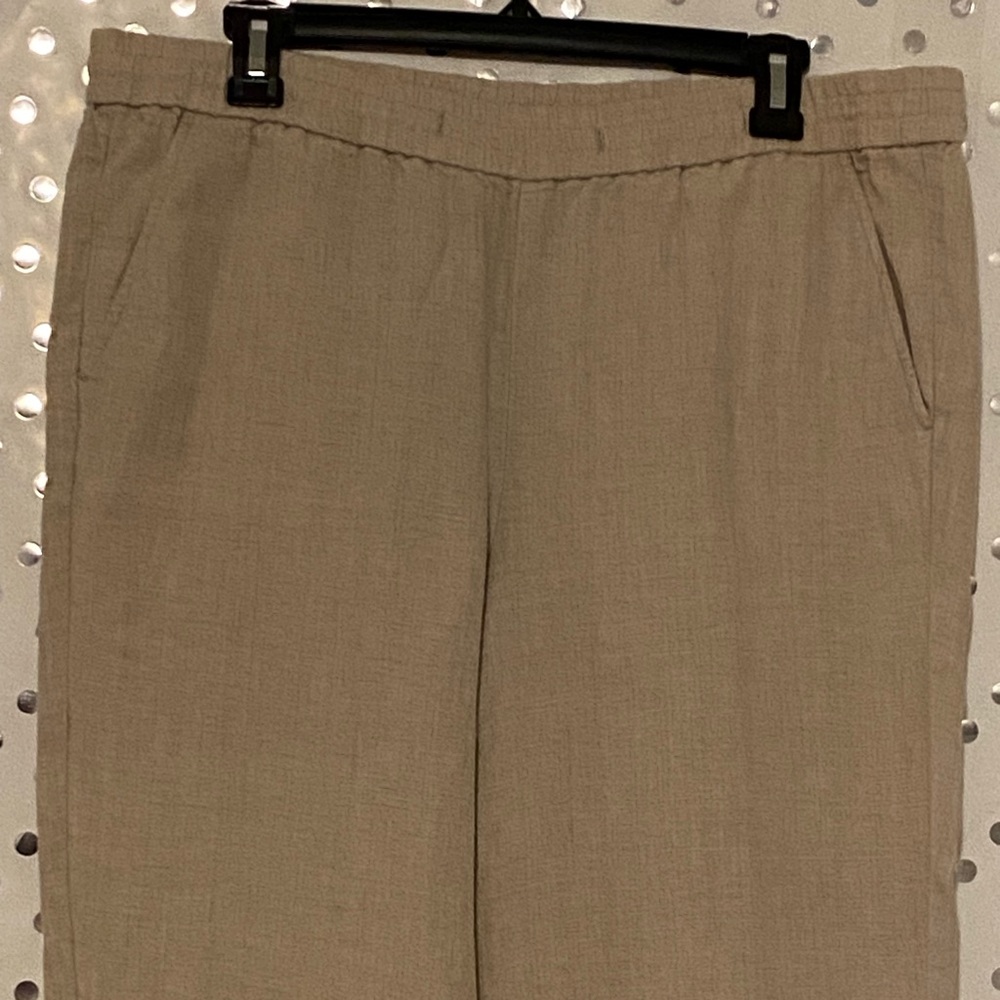 Brand: Talbots; size: 12; 100% linen; light khaki pants; elastic waist band
